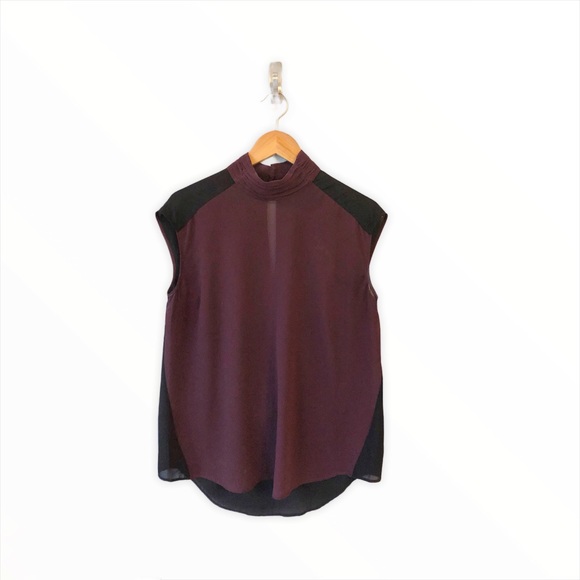 RW & Co Sleeveless Blouse - Plum/Black - Sheer - Mock Neck - Picture 1 of 5